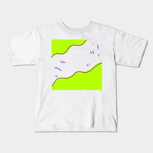 Green watercolor brown lines abstract art Kids T-Shirt